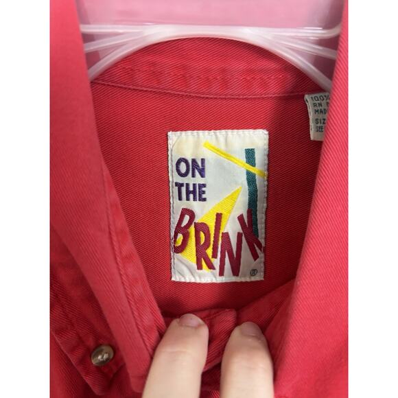 VTG 80s On The Brick Red Button Up Short Sleeve Collared Shirt Size Large Cotton - Picture 3 of 6